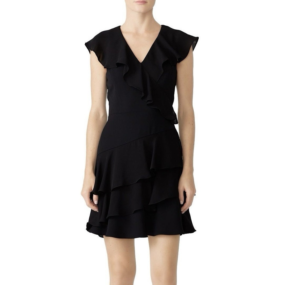 Parker Ruffle Combo Black Chiffon Mini Dress Sz 2